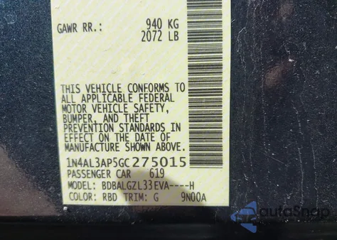 2016 Nissan Altima 2.5 S z USA, uszkodzony, nr VIN 1N4AL3AP5GC275015